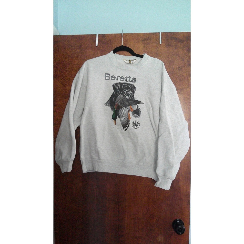 Bob Allen Beretta Sweatshirt Men's L Gray Vintage 1992 Hunting Dog Mallard
